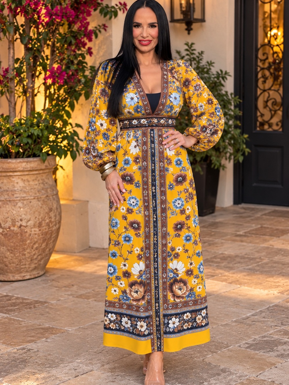 FARM RIO
Yellow Floral Print Organic Cotton Maxi Dress size XS